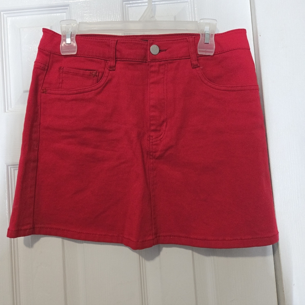 Red Denim Mini Skirt 30W